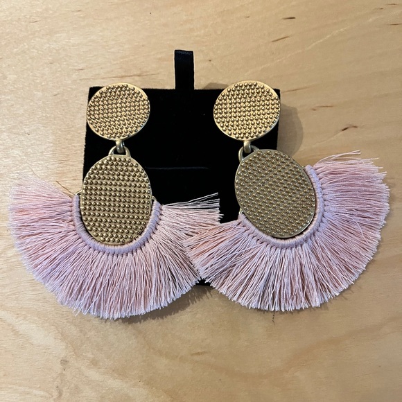 Gold and Pink Statement Earrings with Tassel Fringe - Picture 7 of 9